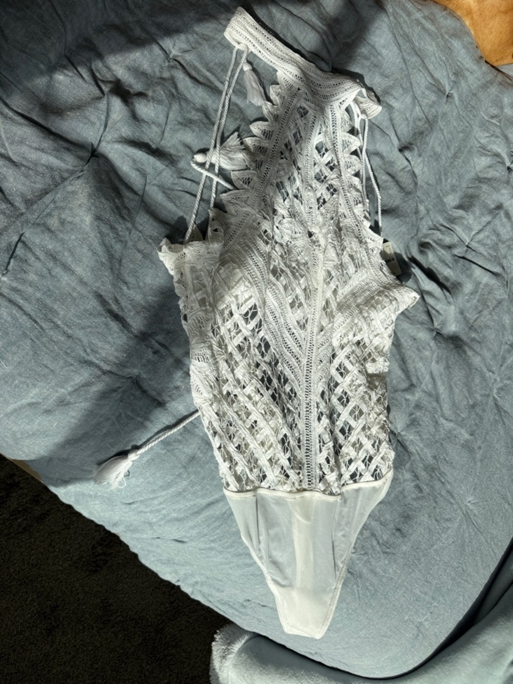 Free People White Lace Crochet Bodysuit